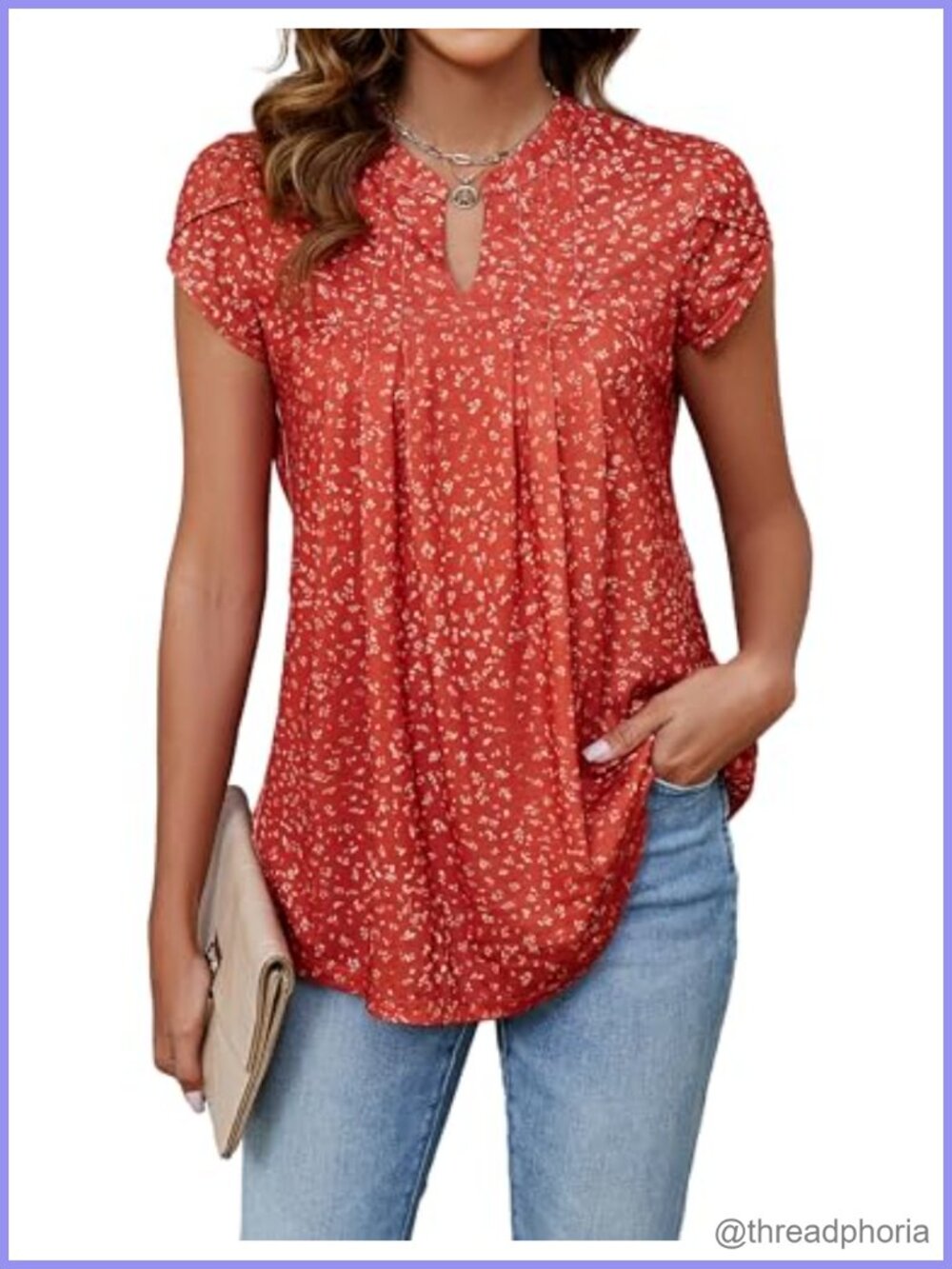 Womens Tunic Top Pleated VNeck Cap Sleeve Dressy Casual Blouse